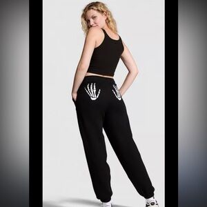 VS pink halloween white skeleton hands sweatpants